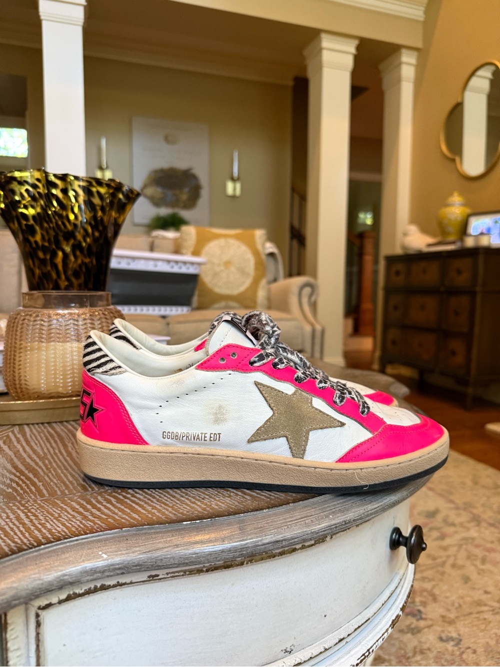 Golden Goose Private EDT Pink White Zebra Sneakers Size 38